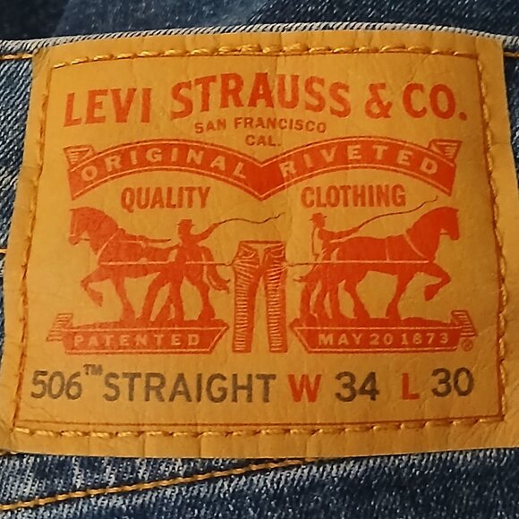 Levis 506 Jeans Mens 34X30 Straight Fit Blue Denim Stretch - Picture 7 of 9